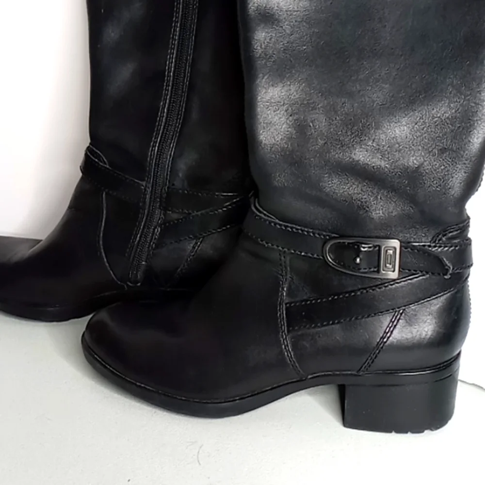 Bandolino+ BD - BAYA - Tall Leather Boots w/Buckle Detail- Black - size 6M